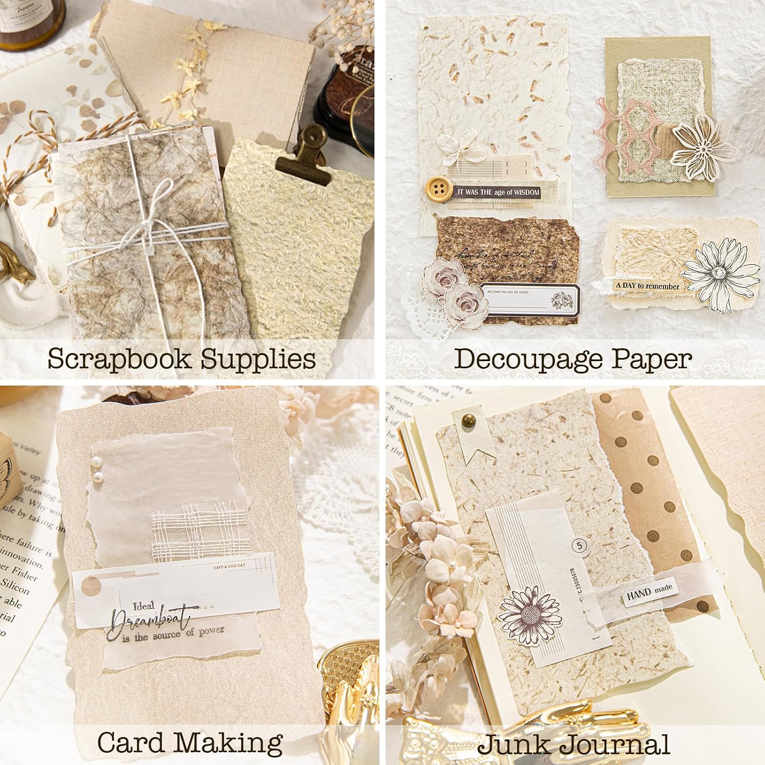 168Pcs Textured Scrapbook Paper Kit - Embossed Rice Decoupage Paper Mixed Media for Scrapbooking Supplies Junk Journaling Cards Making Collage. Vintage 6 Pack DIY Decorative Materials Craft Gifts - Image 4